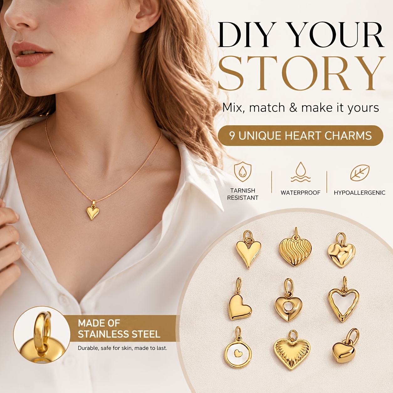 9pcs Carnival Set Stainless Steel Multi-Heart Pendant Charms